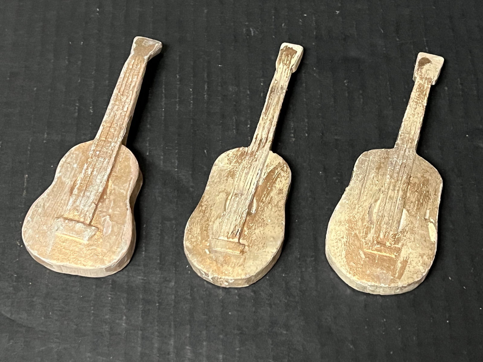 Carved Wood Miniature Guitar Instrument Lot of 3 - 4