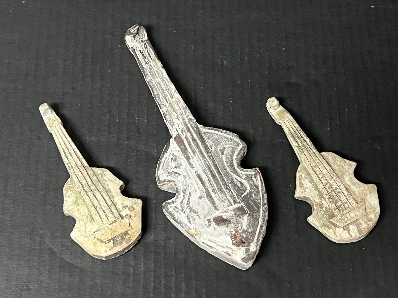 Carved Wood Miniature Guitar Instrument Lot of 3 - 2