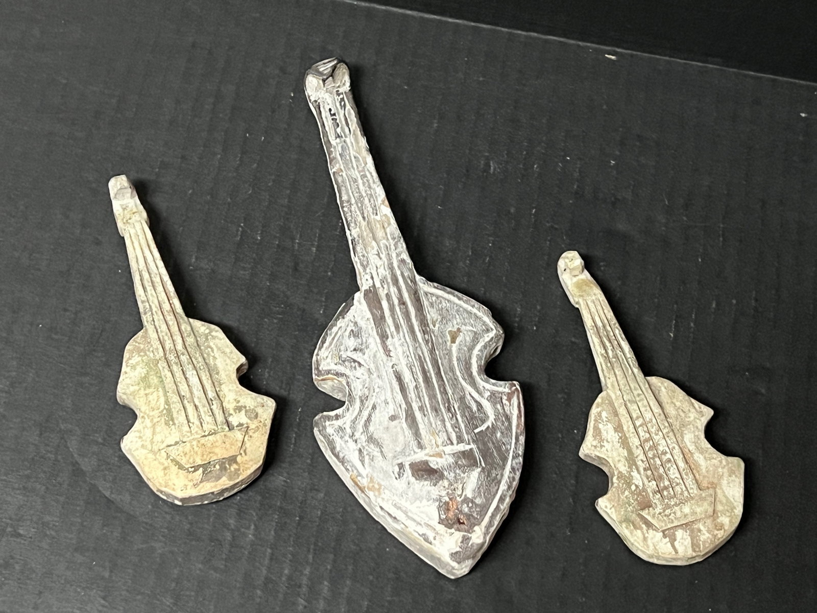 Carved Wood Miniature Guitar Instrument Lot of 3 - 3