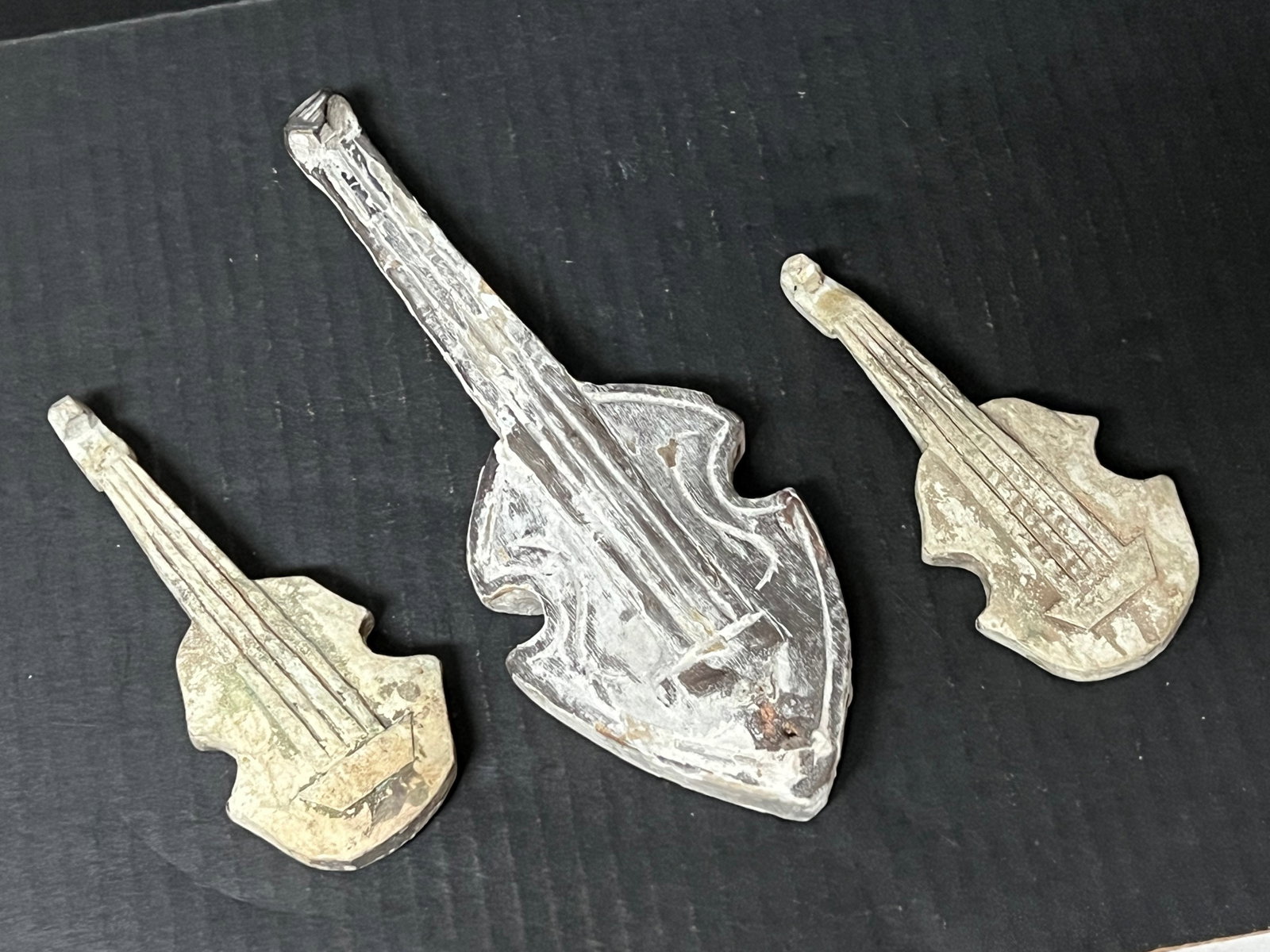 Carved Wood Miniature Guitar Instrument Lot of 3 - 4