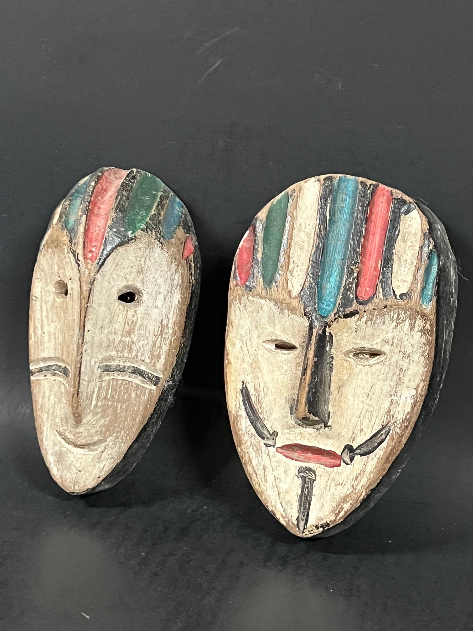 African Art Carved Wood Passport Mask Lot of 2 - 2