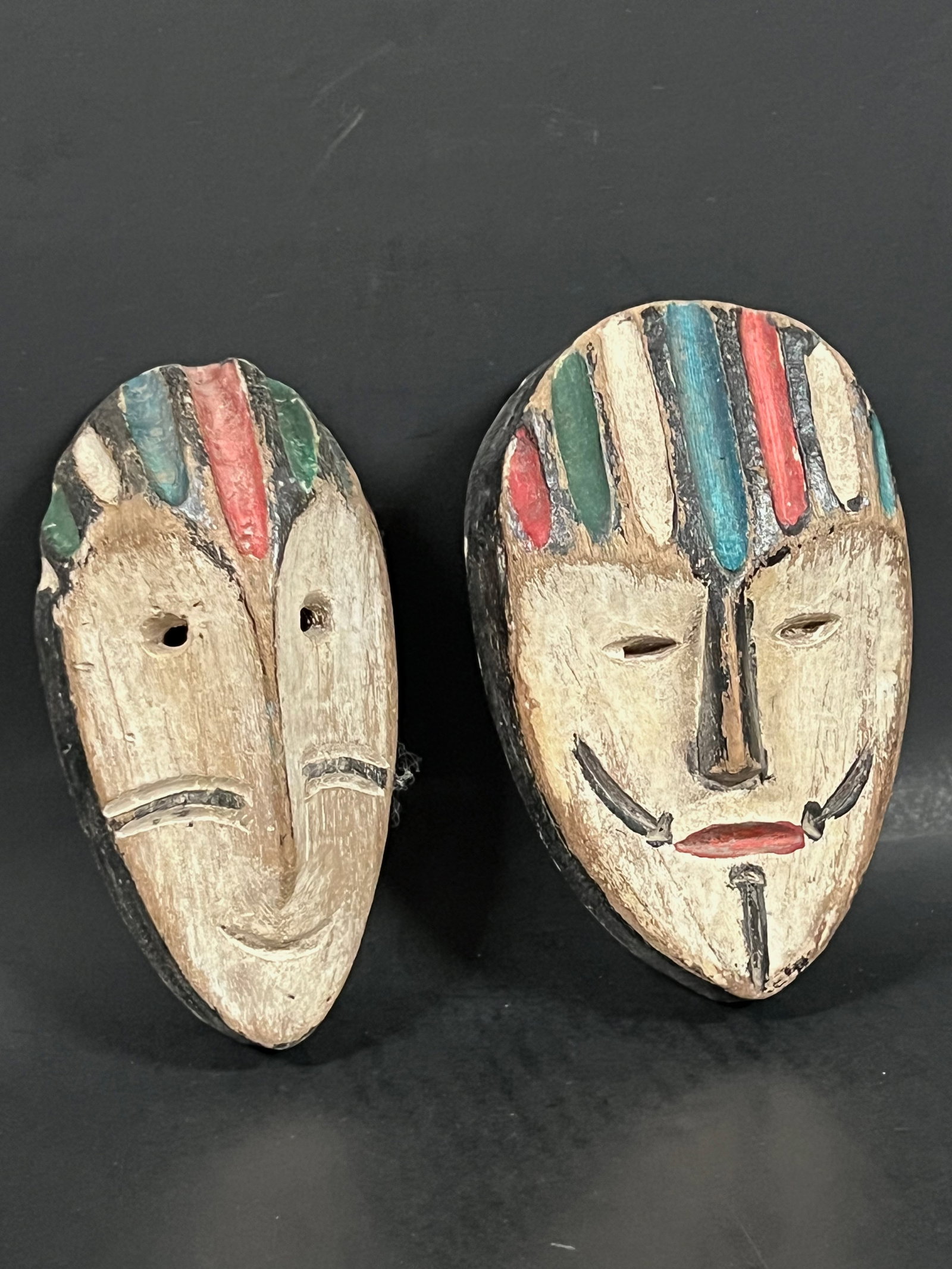 African Art Carved Wood Passport Mask Lot of 2 - 3