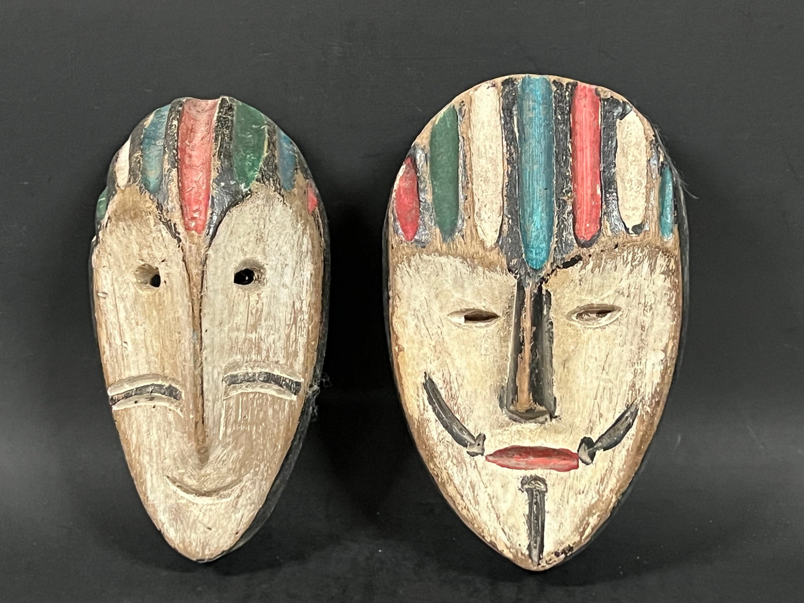 African Art Carved Wood Passport Mask Lot of 2 - 4