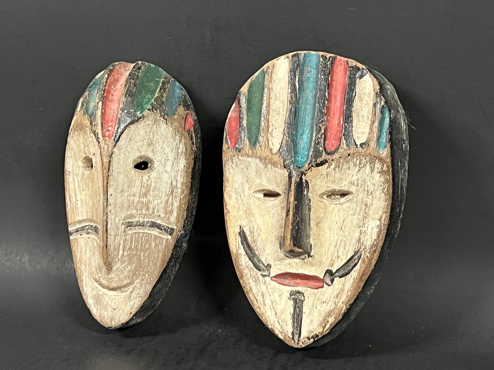 African Art Carved Wood Passport Mask Lot of 2 - 5
