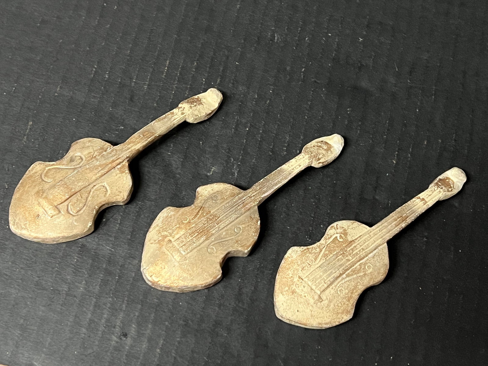 Carved Wood Miniature Guitar Instrument Lot of 3 - 4
