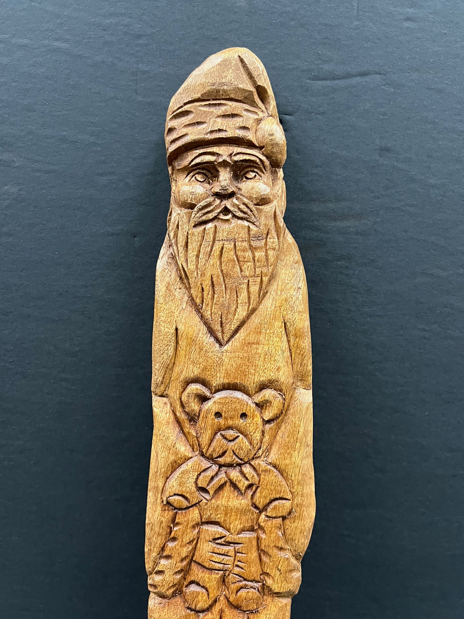 Carved Wooden Santa Claus Wall Plaque Sculpture - 2
