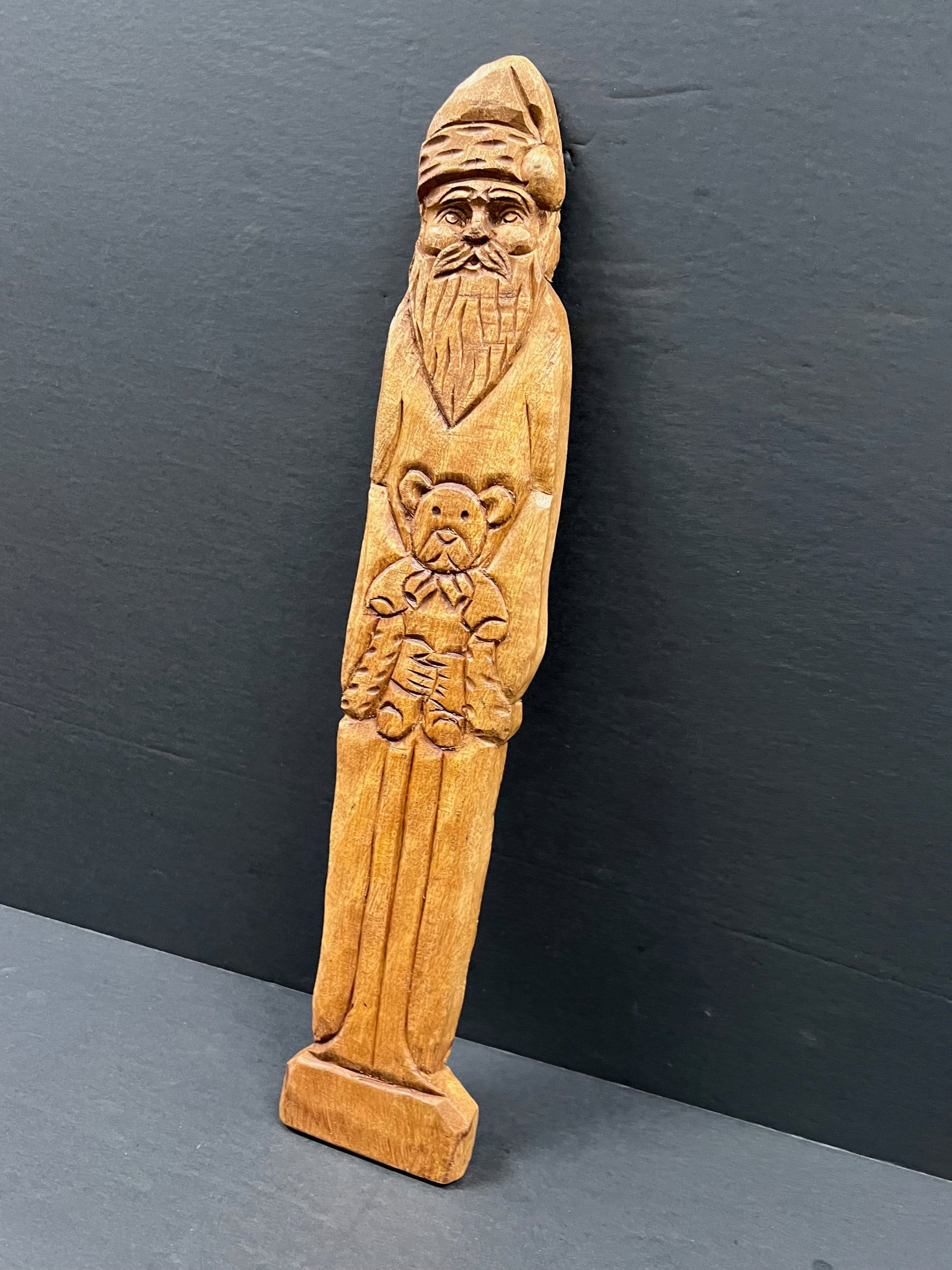Carved Wooden Santa Claus Wall Plaque Sculpture - 4