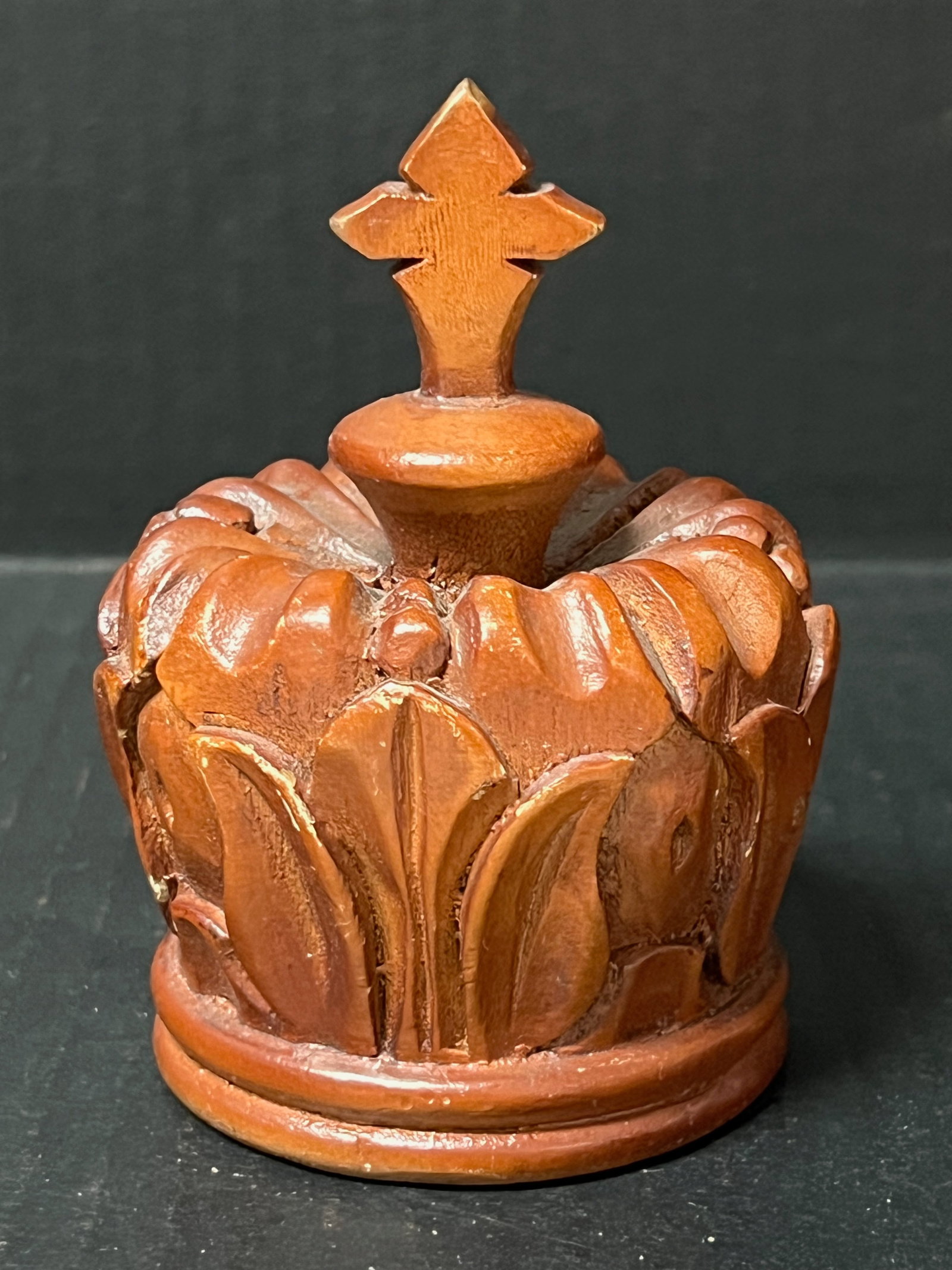 Carved Wooden Crown Sculpture: Title: Carved Wooden Crown Sculpture Description: Folk Art Carved Wooden Crown Sculpture Date/Period: Late 20th Century Materials: Wood Size: 4.5" h x 3.25" w Reserve: $40.00 Shipping: Domestic:
