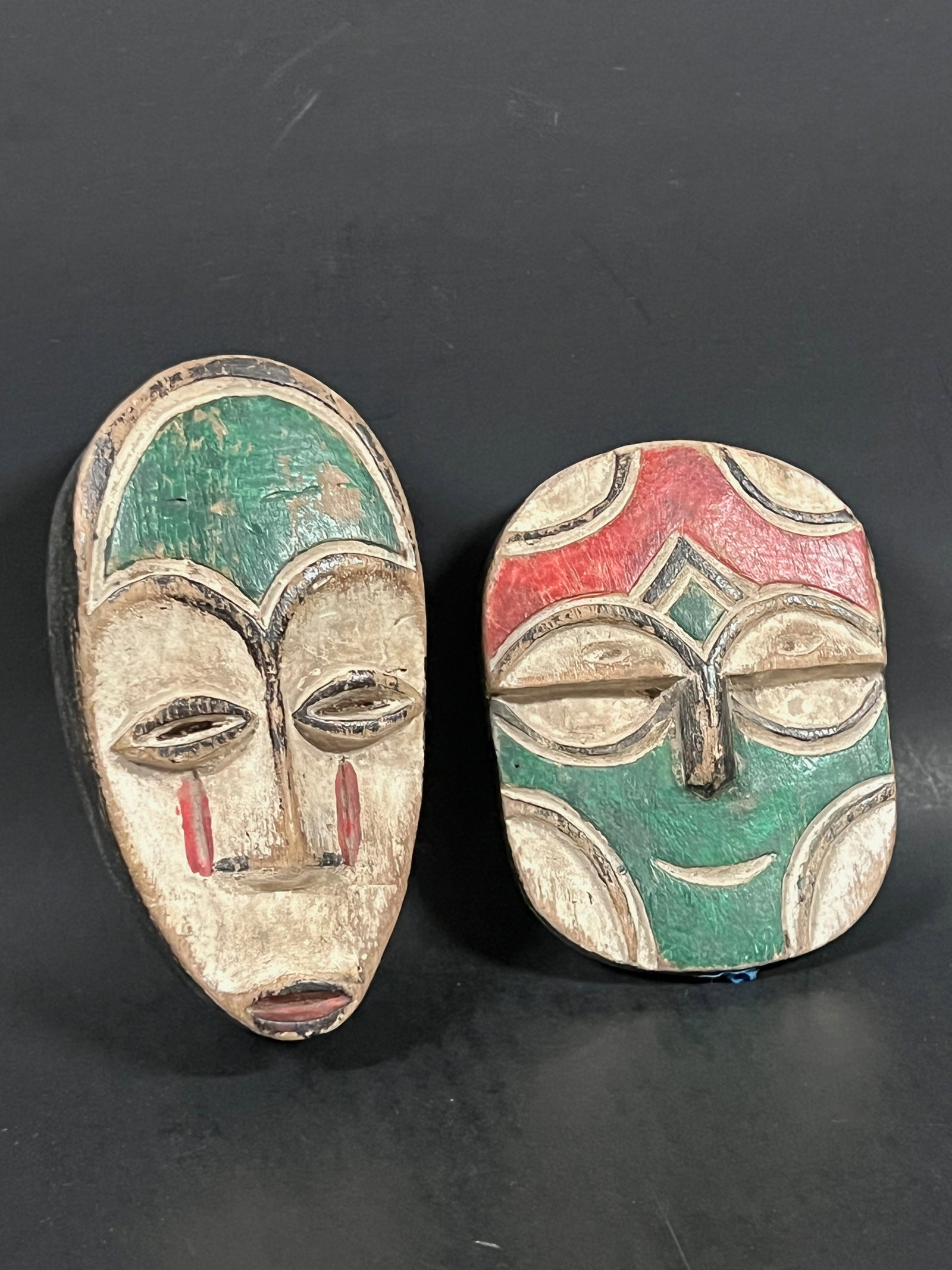 African Art Carved Wood Passport Mask Lot of 2 - 3