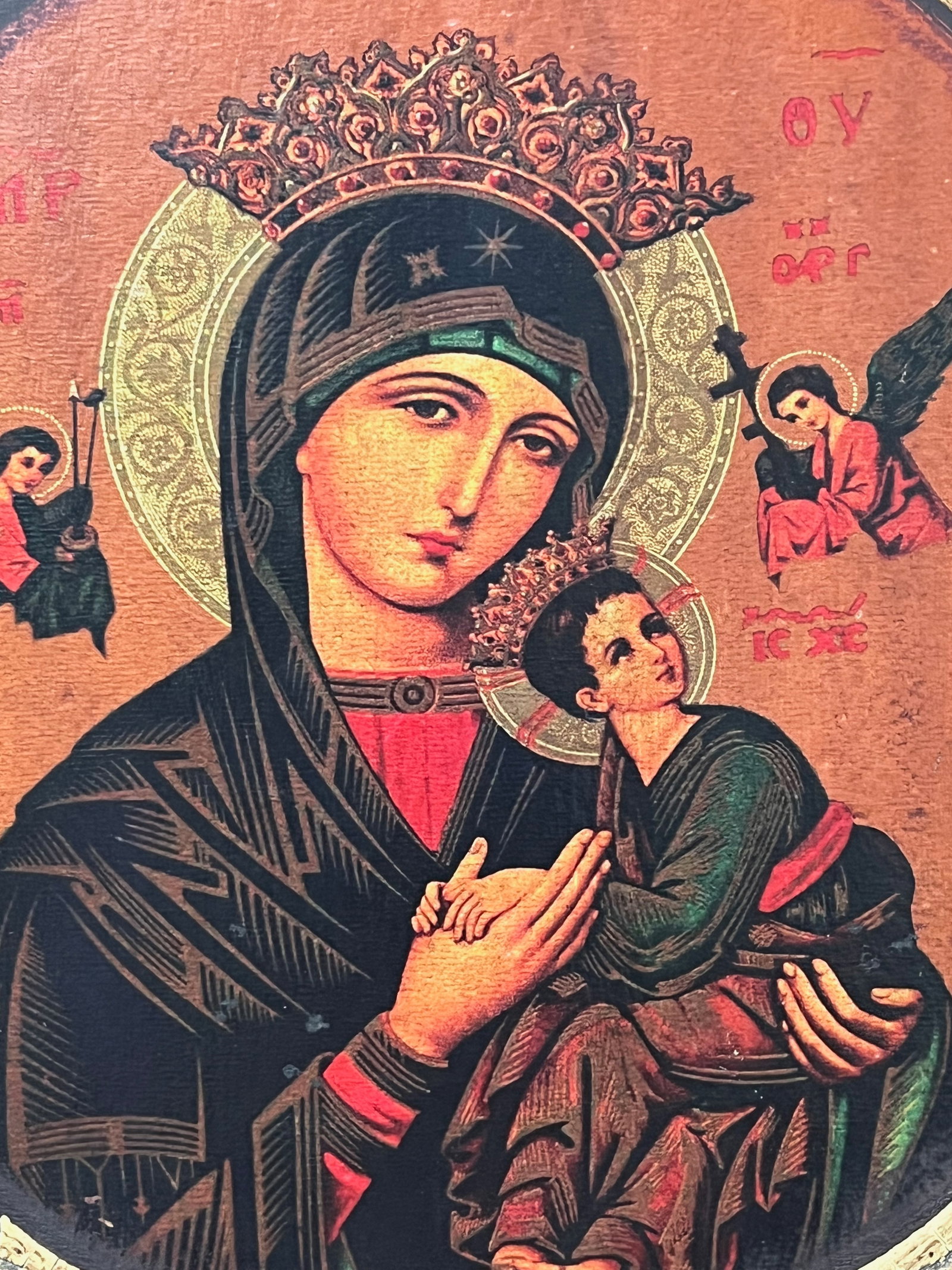 Carved Wood Religious Printed Icon - 3