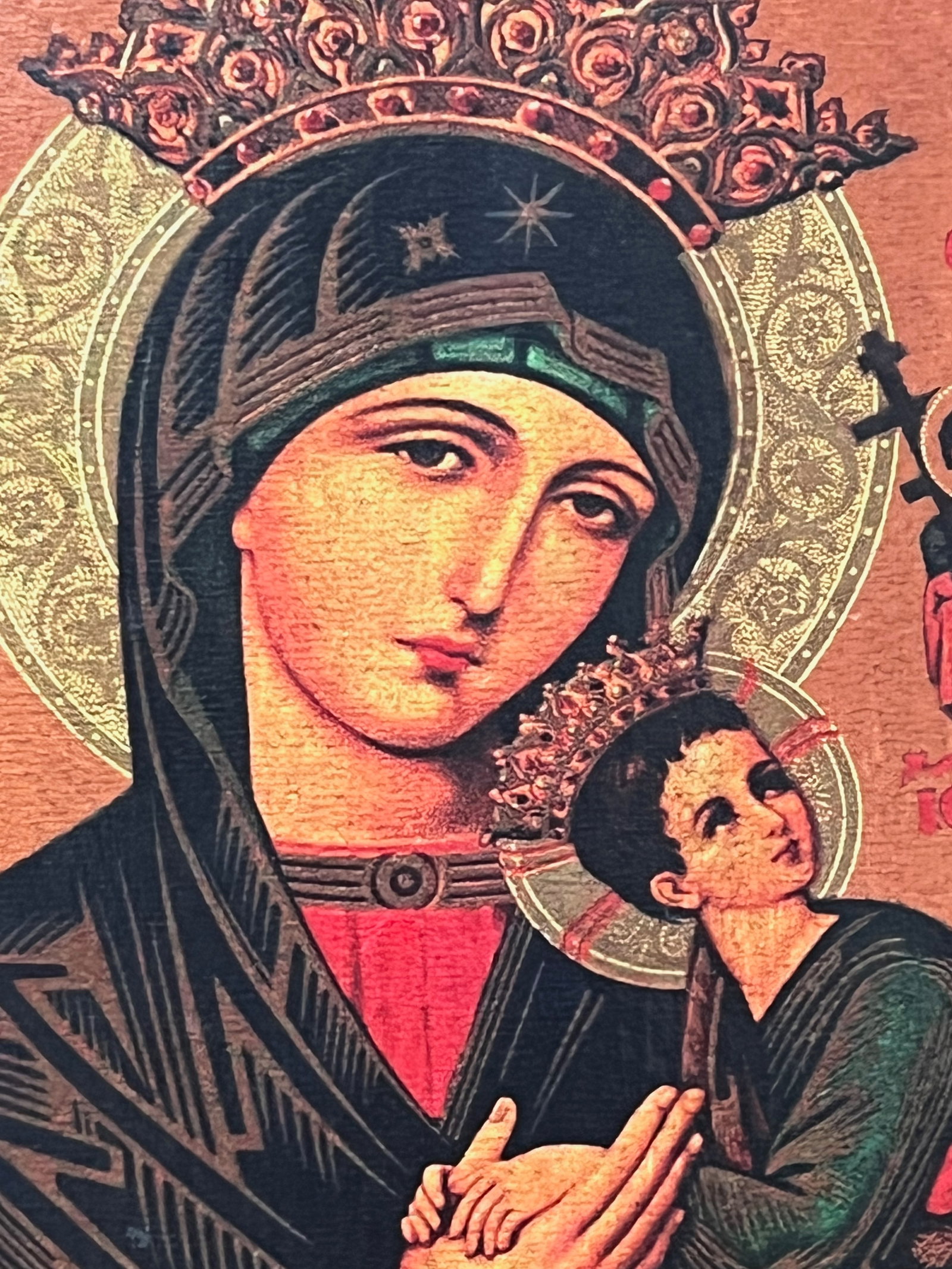 Carved Wood Religious Printed Icon - 4