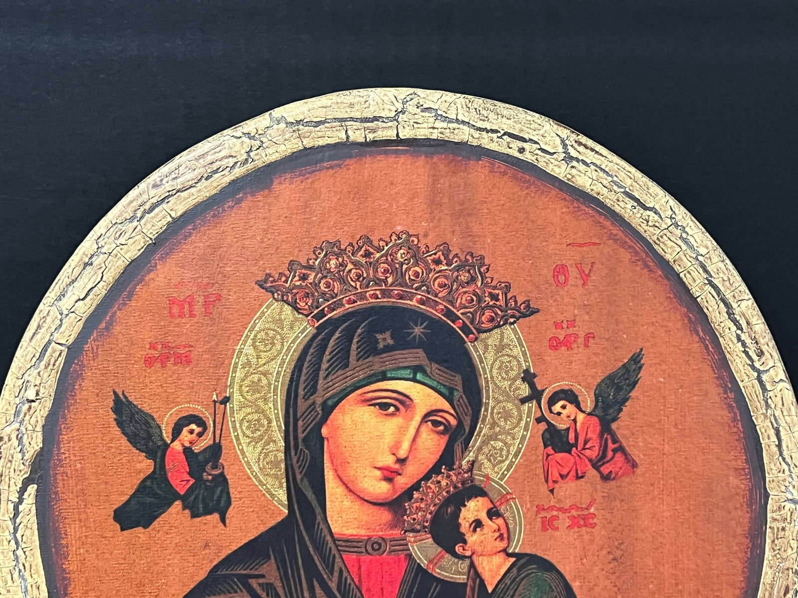 Carved Wood Religious Printed Icon - 5