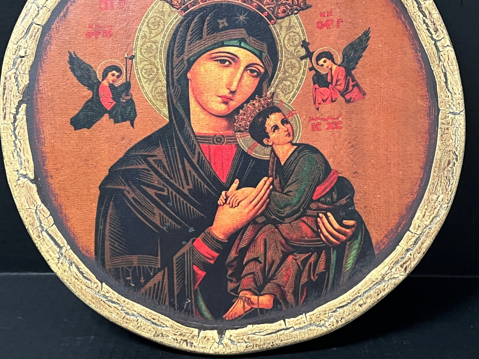 Carved Wood Religious Printed Icon - 6