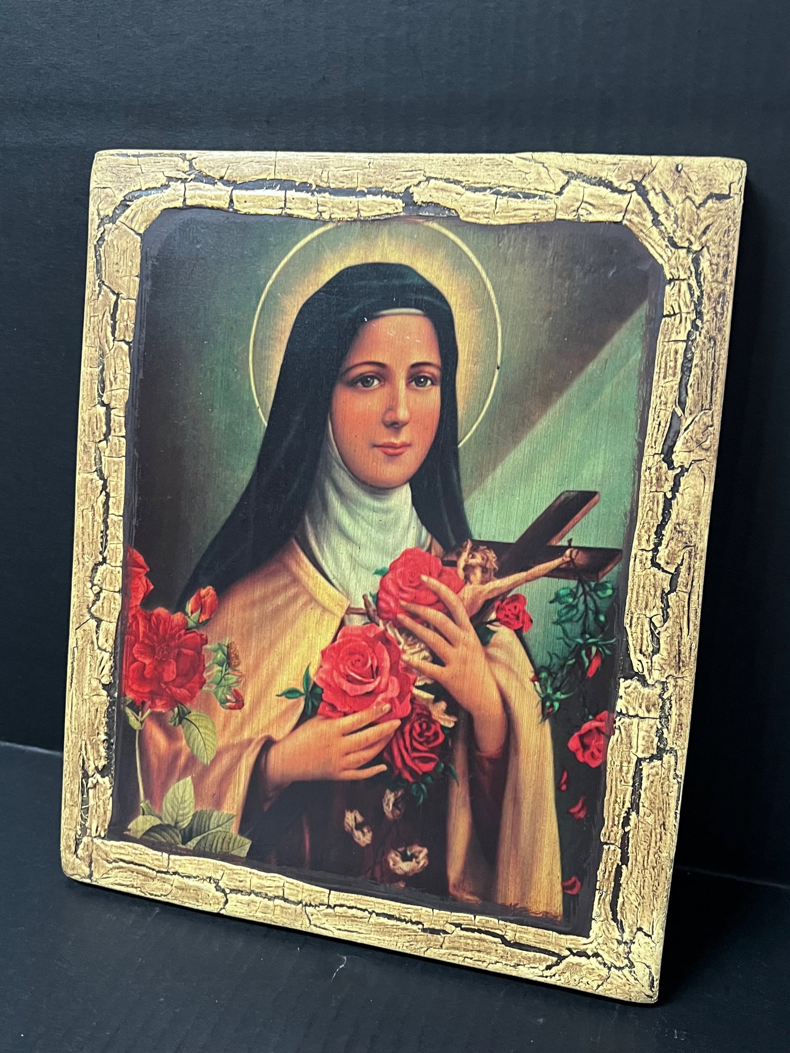 Carved Wood Religious Printed Icon - 2