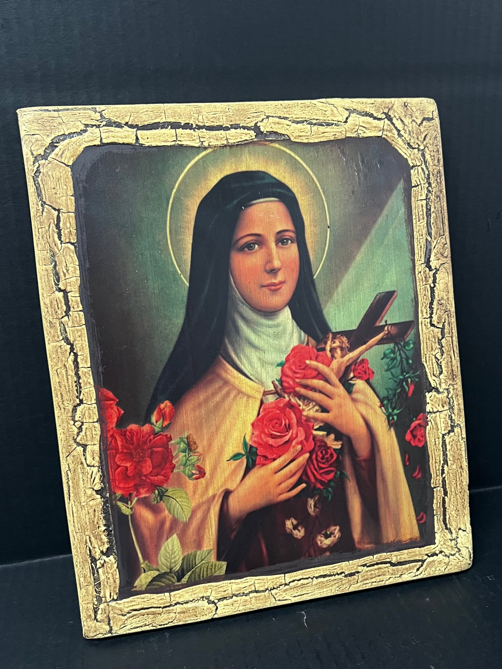 Carved Wood Religious Printed Icon - 3