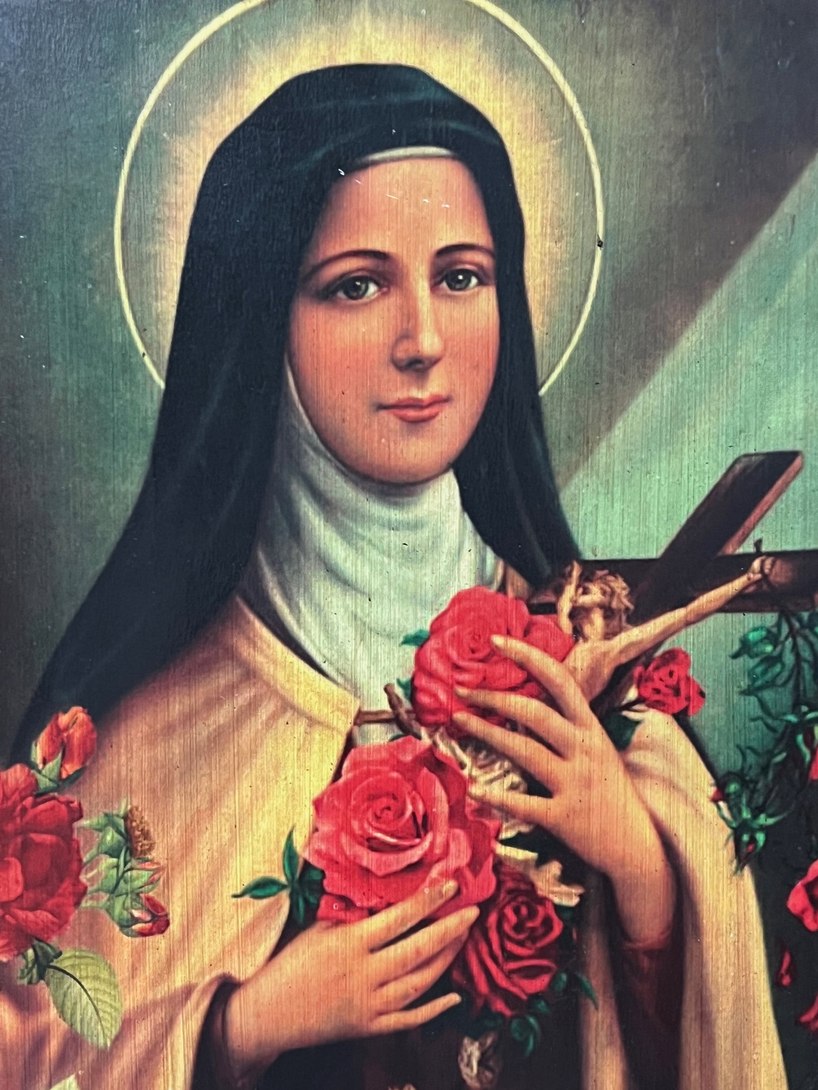 Carved Wood Religious Printed Icon - 4