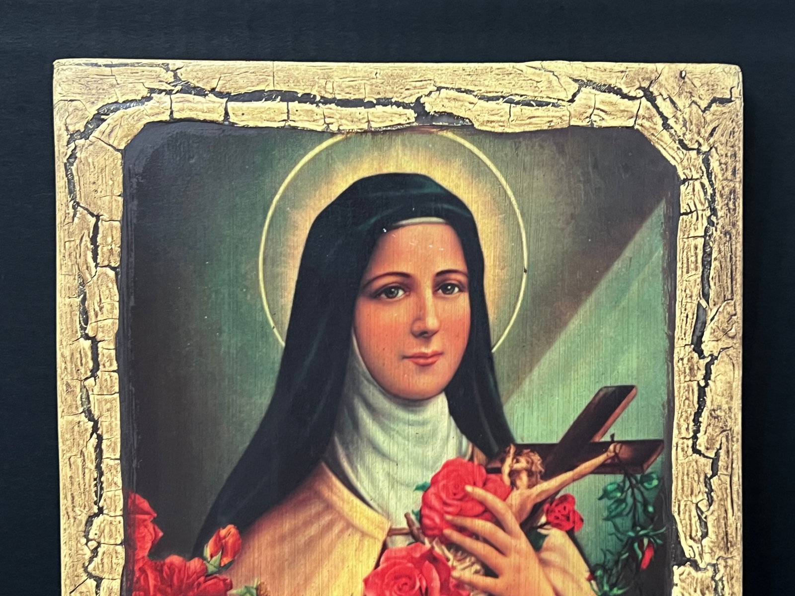 Carved Wood Religious Printed Icon - 5