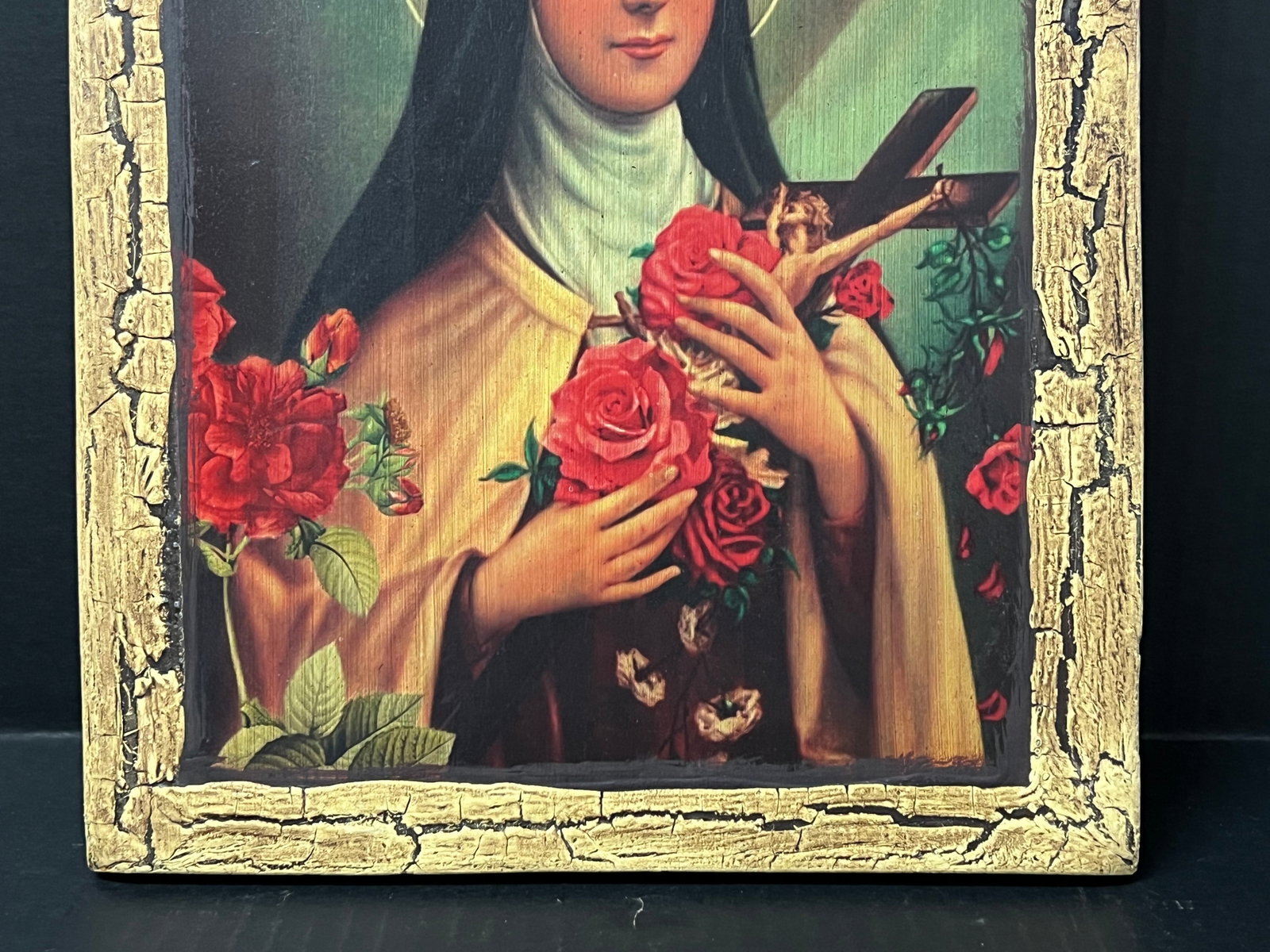 Carved Wood Religious Printed Icon - 6