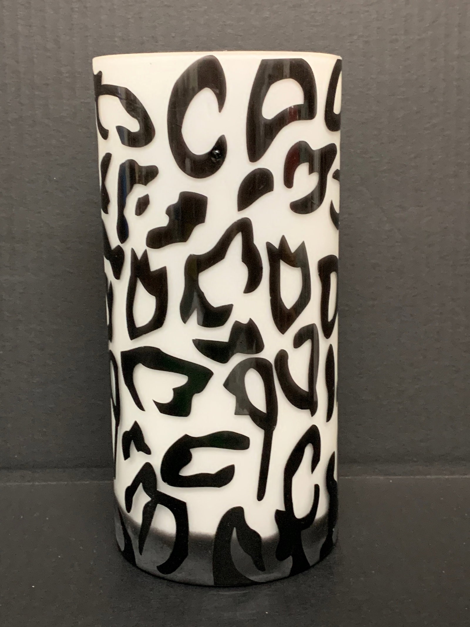 Black and White Frosted Art Glass Flower Vase - 2