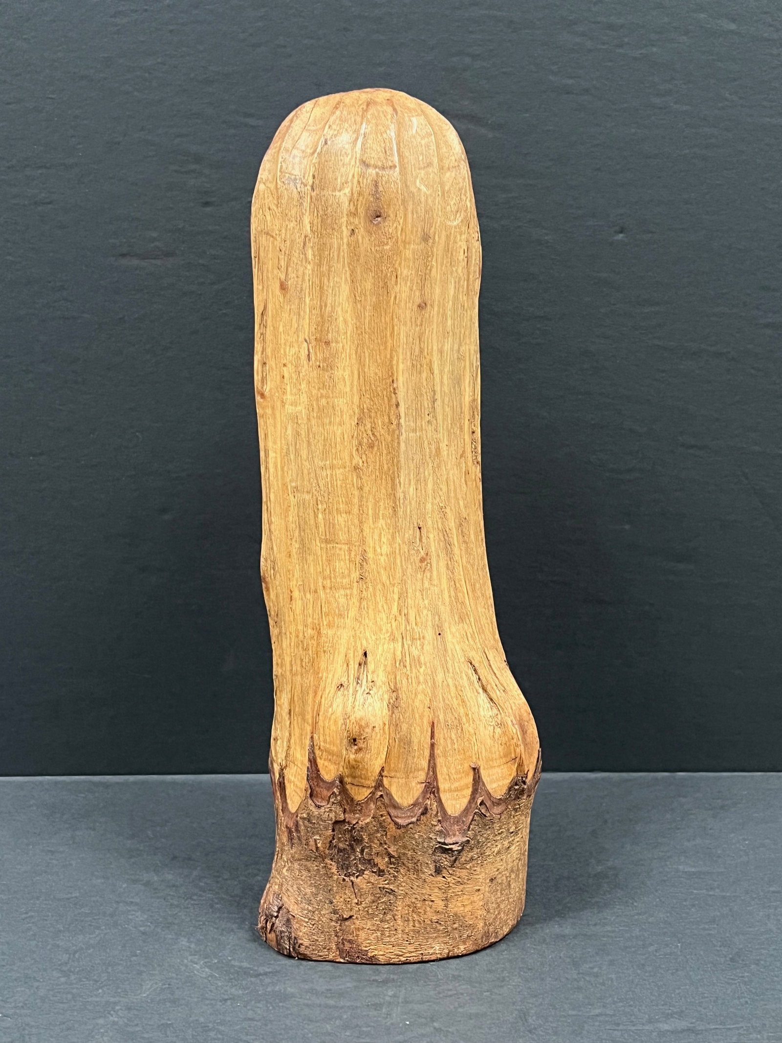 Carved Wood Cactus Tree Sculpture: Title: Carved Wood Cactus Tree Sculpture Description: Carved Wood Cactus Tree Sculpture Date/Period: Late 20th Century Materials: Wood Size: 12.25" h x 4.5" w Reserve: $150.00 Shipping: Domestic: Flat