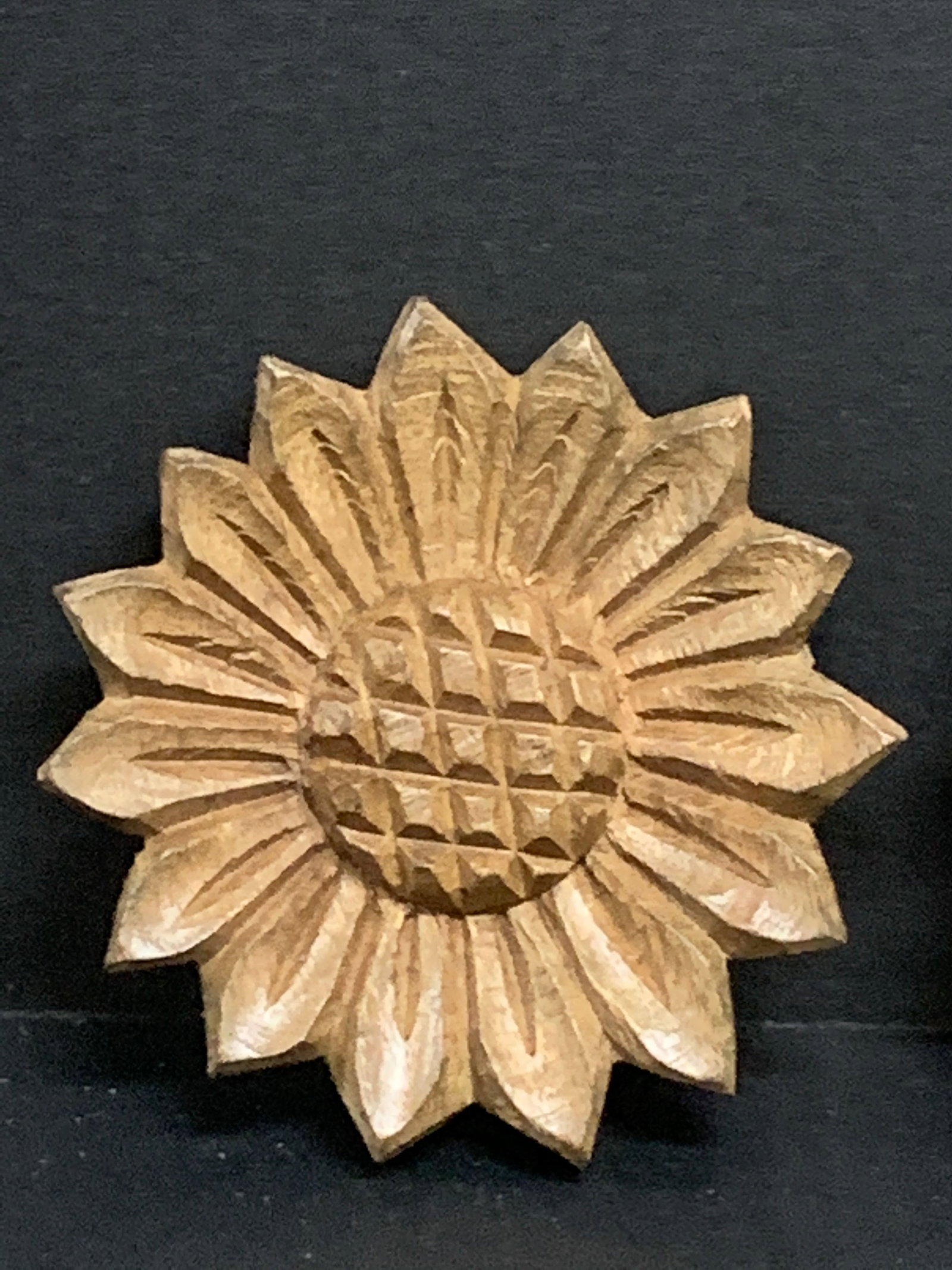 Carved Wood Sunflower Sculpture Lot of 2 - 4