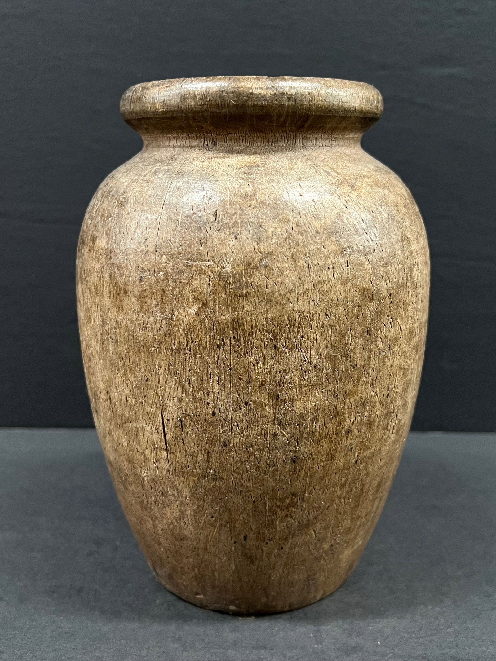 Carved Wood Urn Sculpture: Title: Carved Wood Urn Sculpture Description: Folk Art Carved Wood Urn Sculpture Date/Period: Late 20th Century Materials: Wood Size: 6" h x 5" w Reserve: $60.00 Shipping: Domestic: Flat-rate of