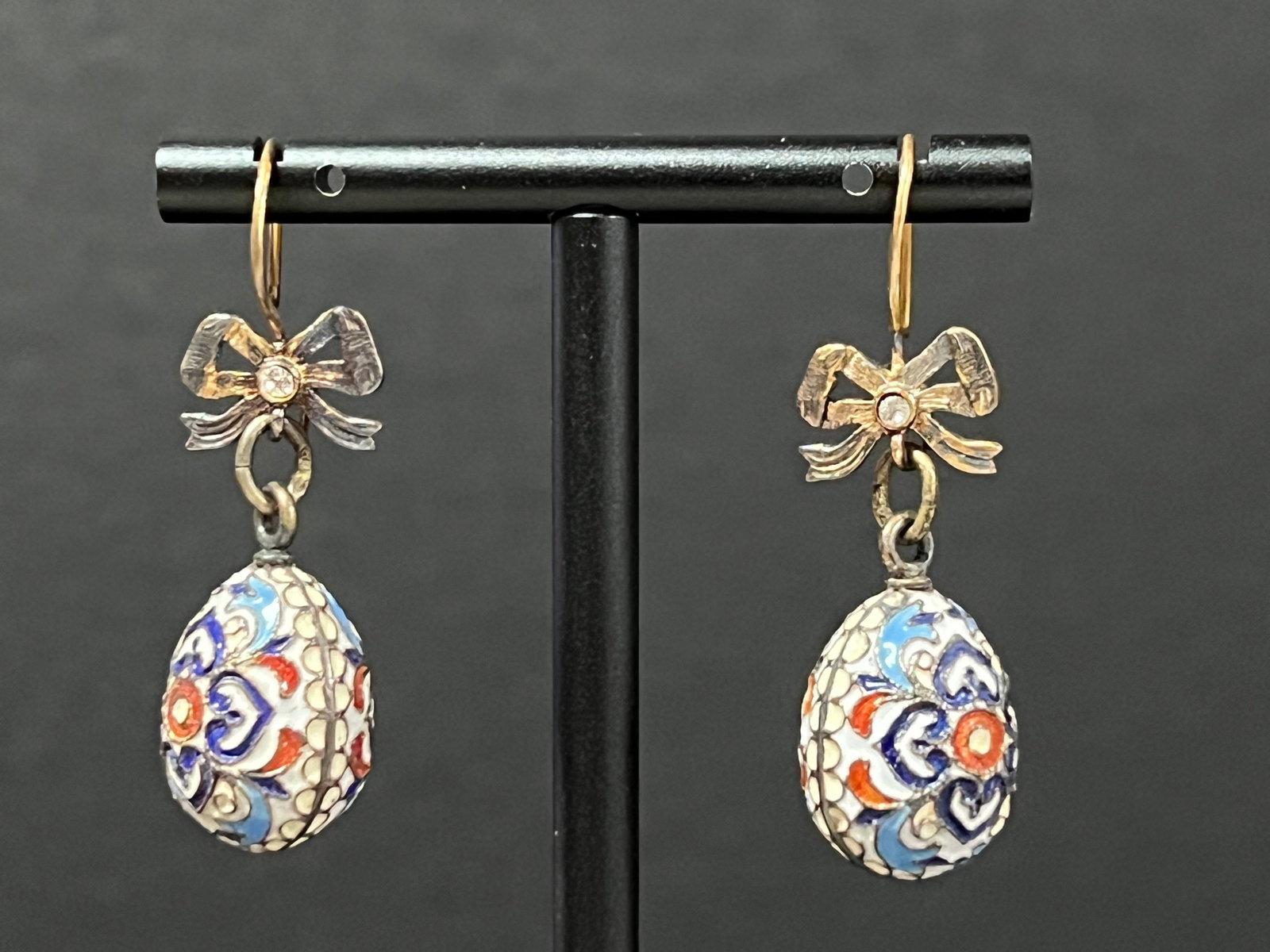 Russian Art Gold Gilt Silver and Enamel Eggs Earrings (1 of 5)