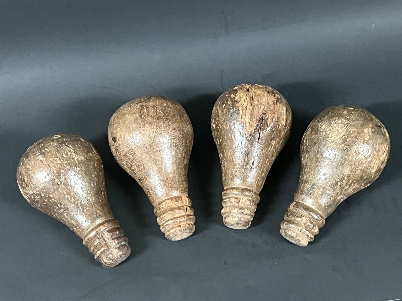 Carved Wooden Bulb Sculpture Set of 4 - 4