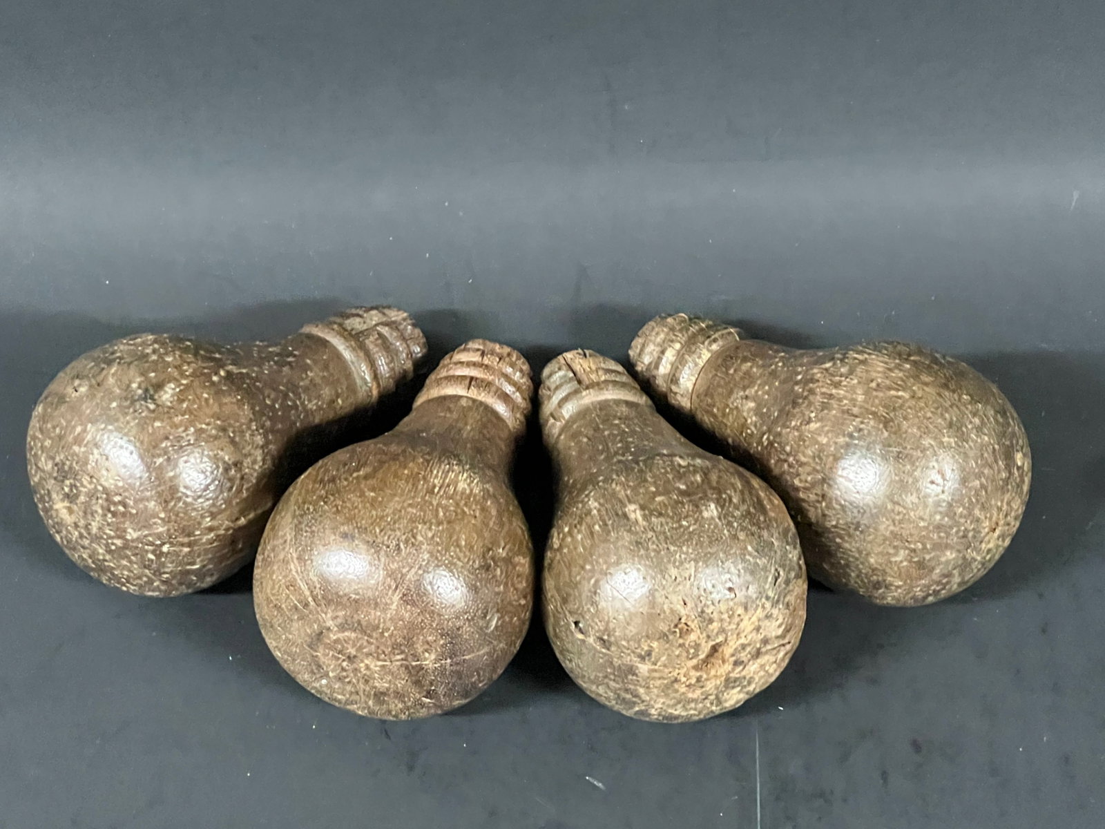 Carved Wooden Bulb Sculpture Set of 4 - 5