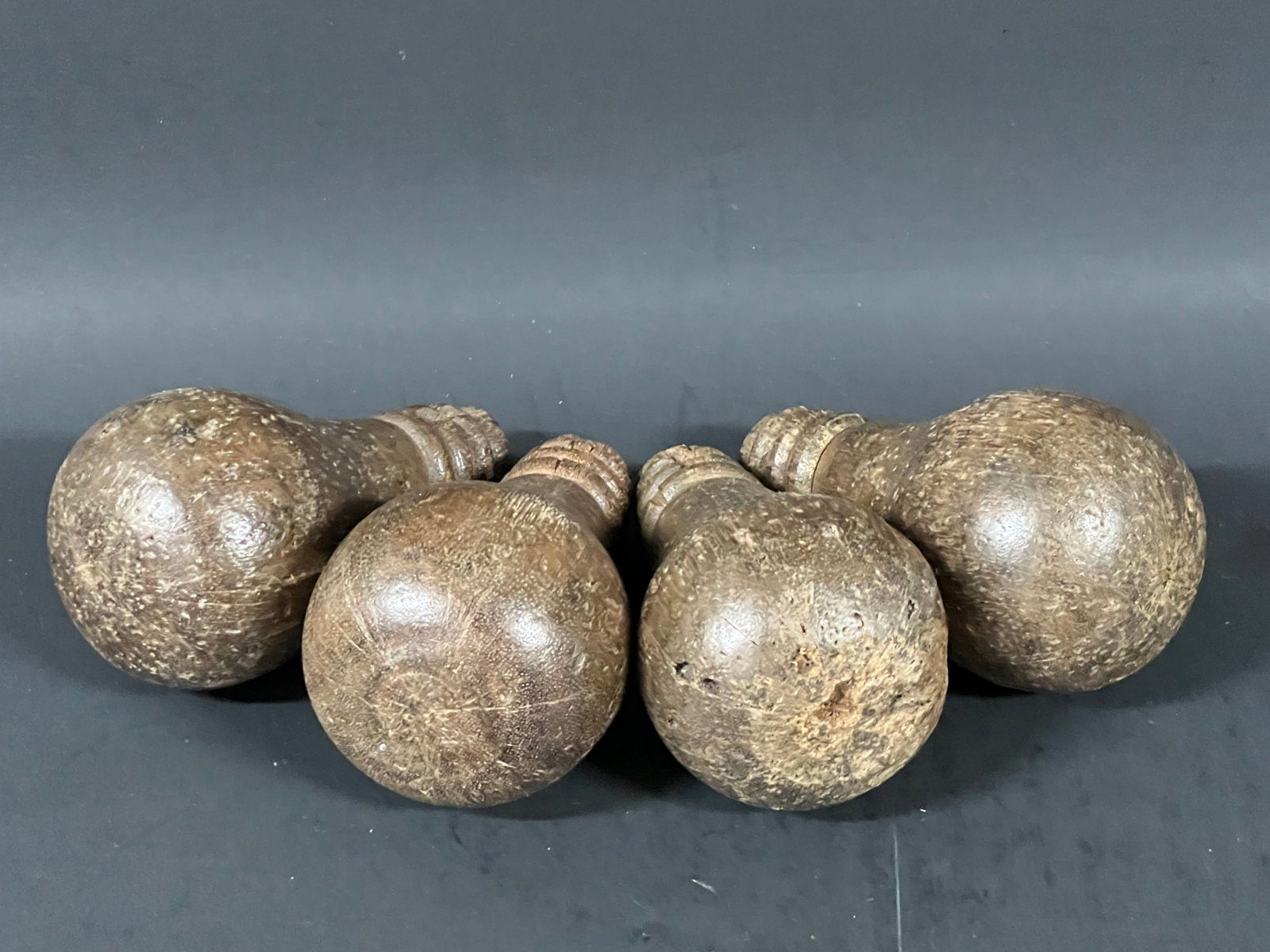 Carved Wooden Bulb Sculpture Set of 4 - 6