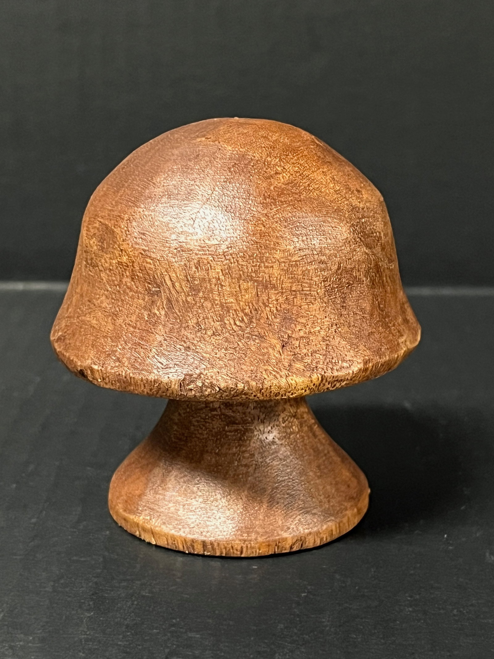 Carved Wooden Mushroom Sculpture: Title: Carved Wooden Mushroom Sculpture Description: Carved Wooden Mushroom Sculpture Date/Period: Late 20th Century Materials: Wood Size: 3.5" h x 3.5" w Reserve: $30.00 Shipping: Domestic:
