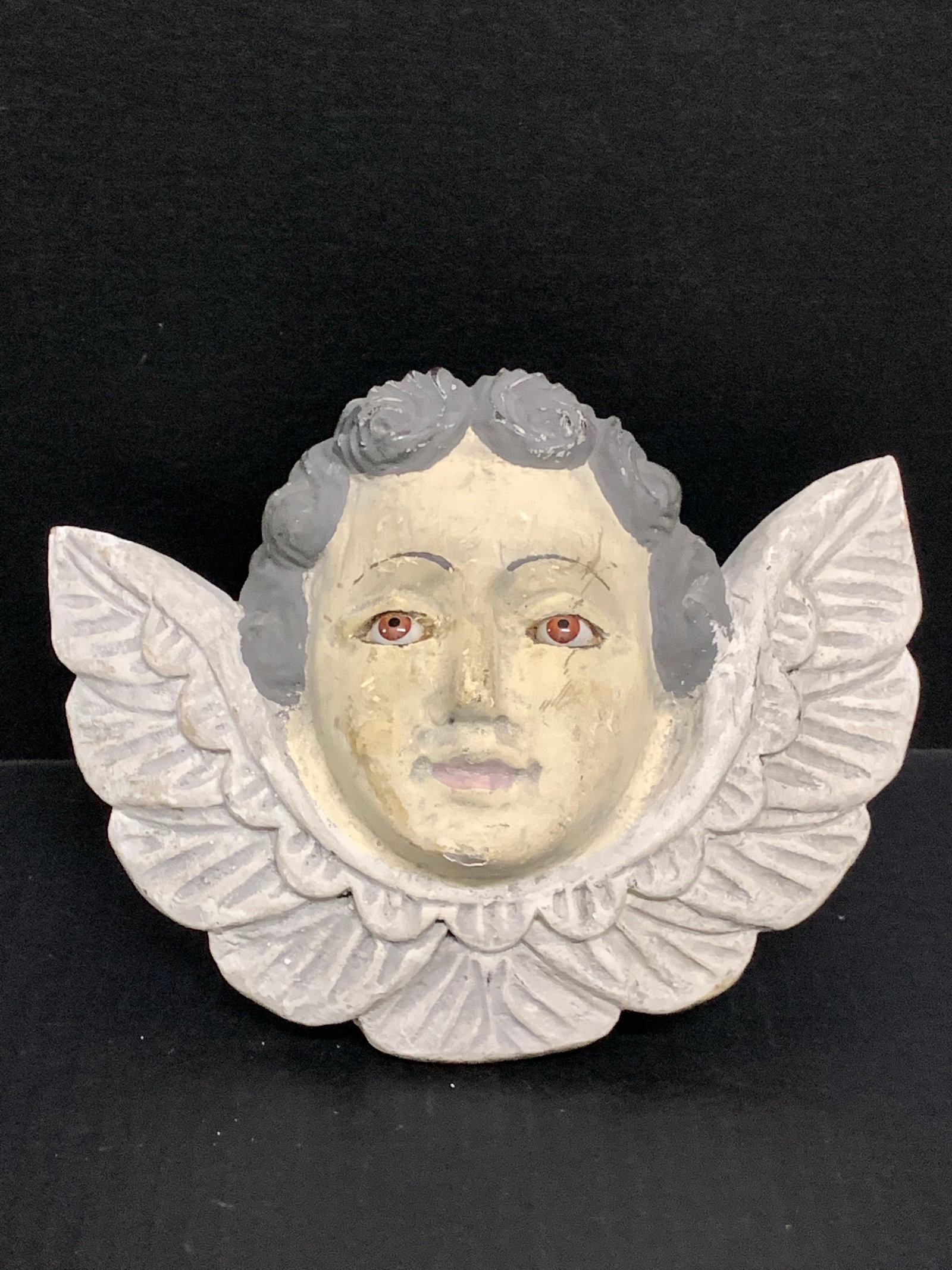 Carved Wood Cherub Sculpture: Title: Carved Wood Cherub Sculpture Description: Carved Wood Cherub Sculpture Date/Period: Late 20th Century Materials: Wood Size: 7" h x 9" w Reserve: $80.00 Shipping: Domestic: Flat-rate of $30.00