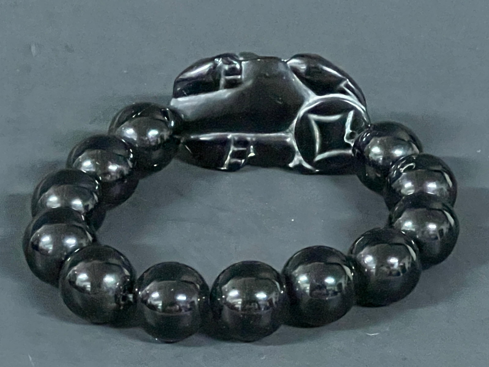 Carved Black Beads Bracelet - 3