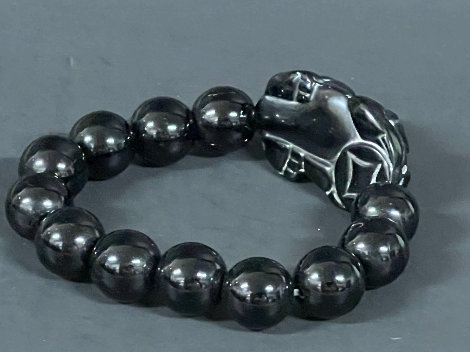 Carved Black Beads Bracelet - 4
