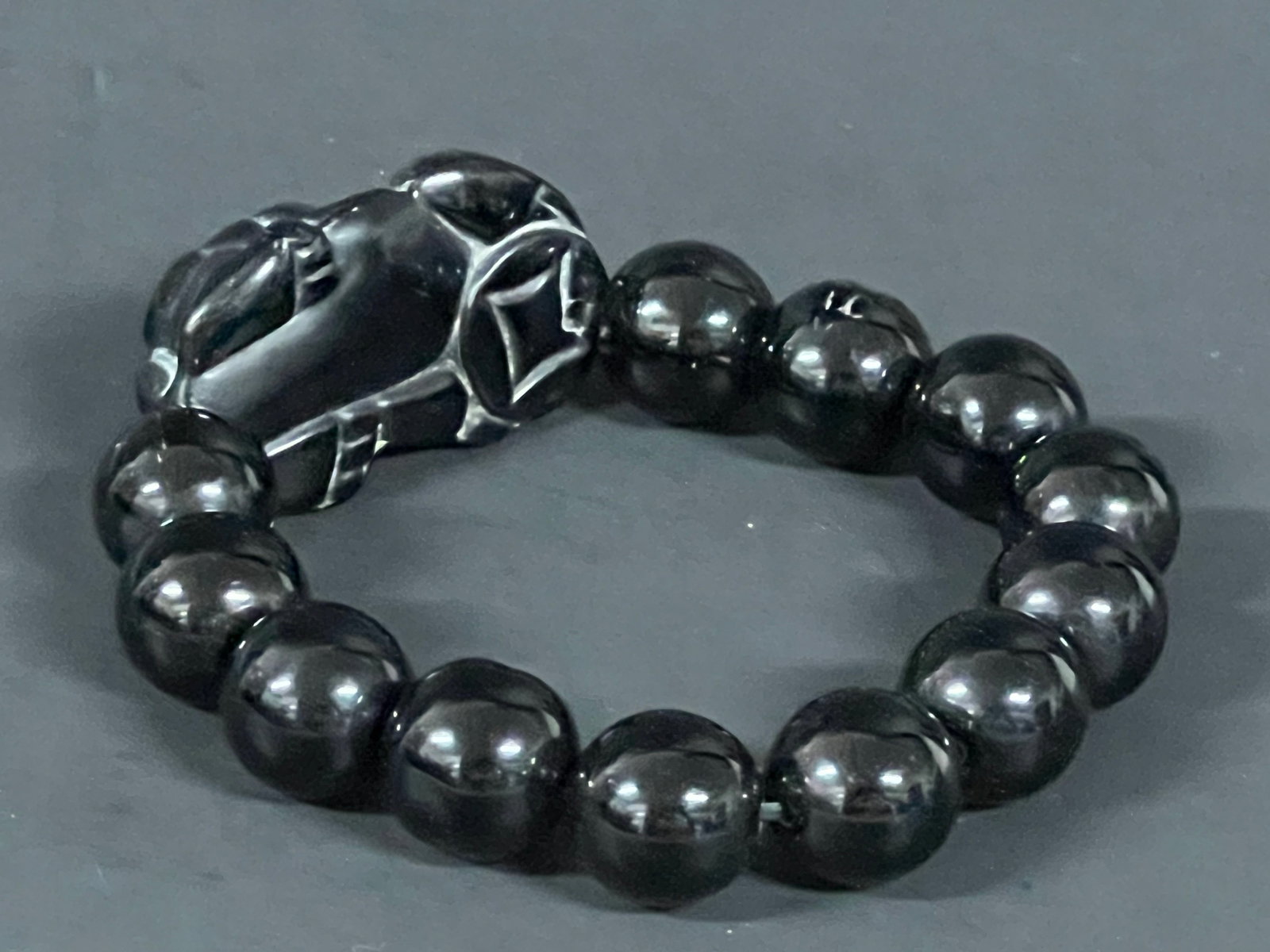Carved Black Beads Bracelet - 5