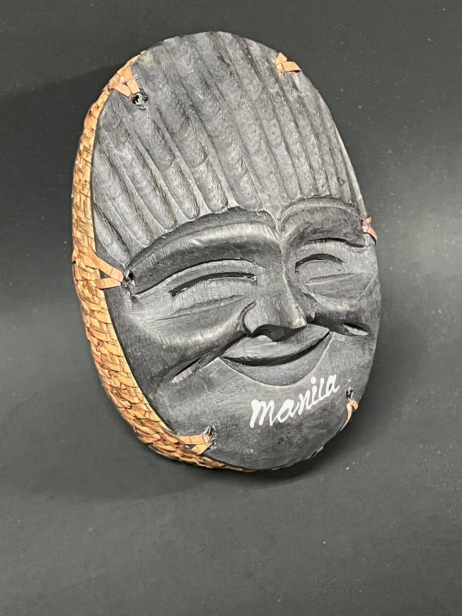 Carved Wood and Rattan Sun Face Box - 2