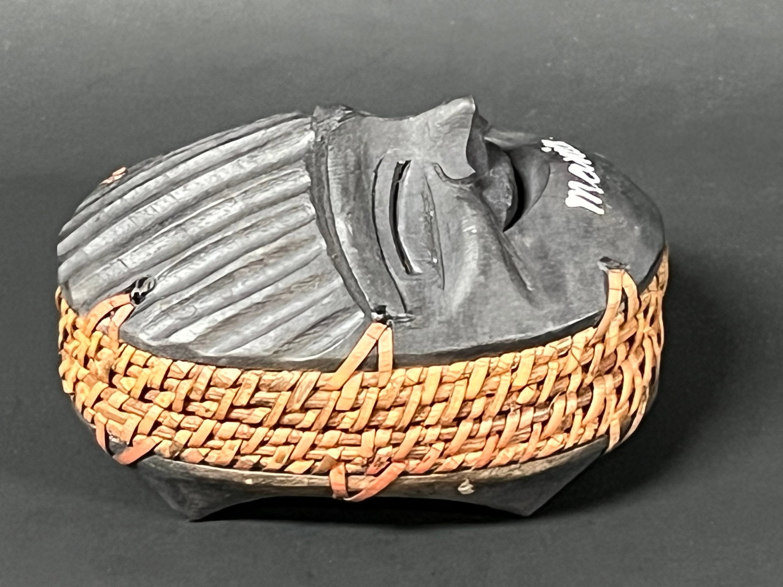 Carved Wood and Rattan Sun Face Box - 5