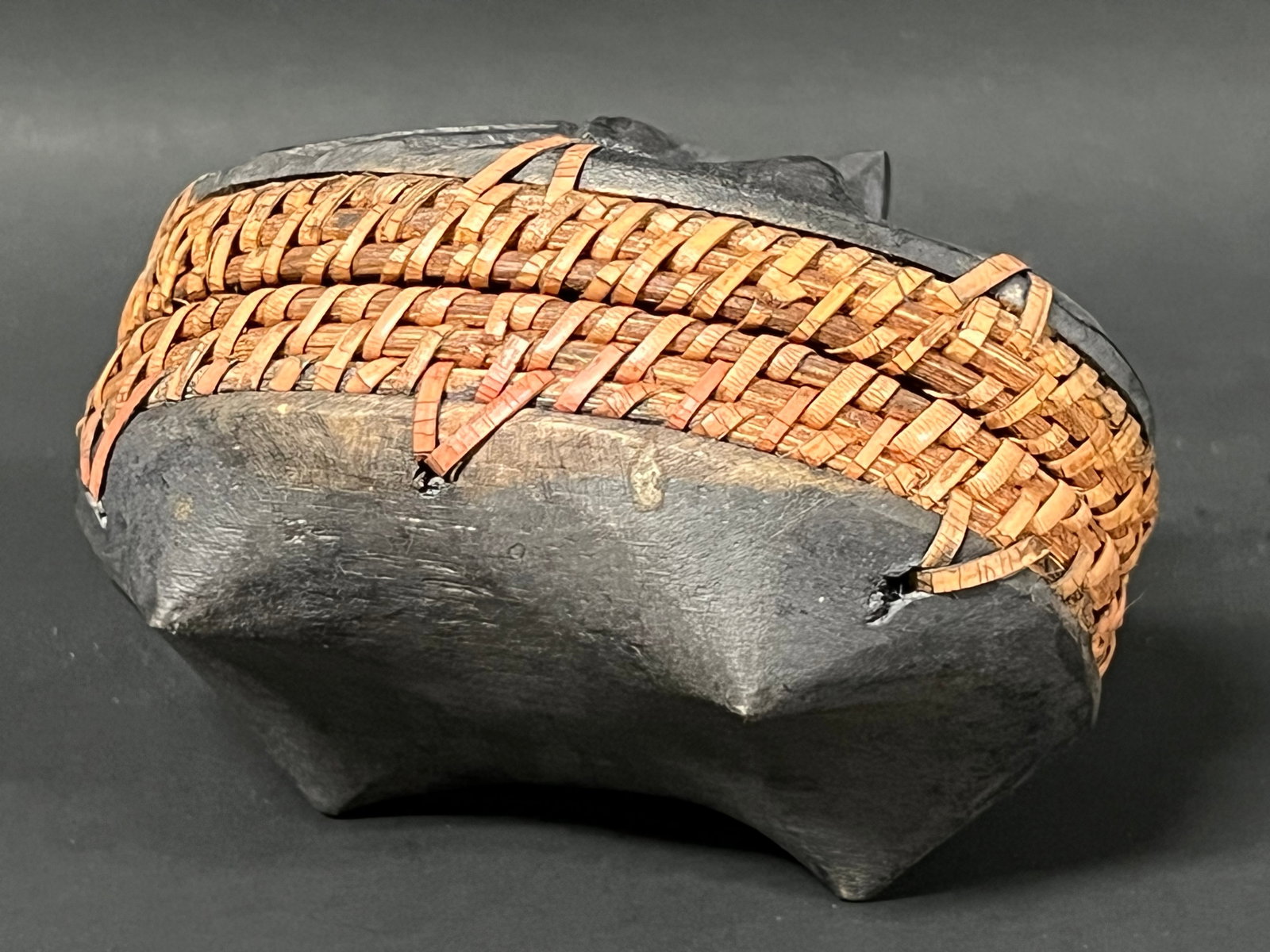 Carved Wood and Rattan Sun Face Box - 7