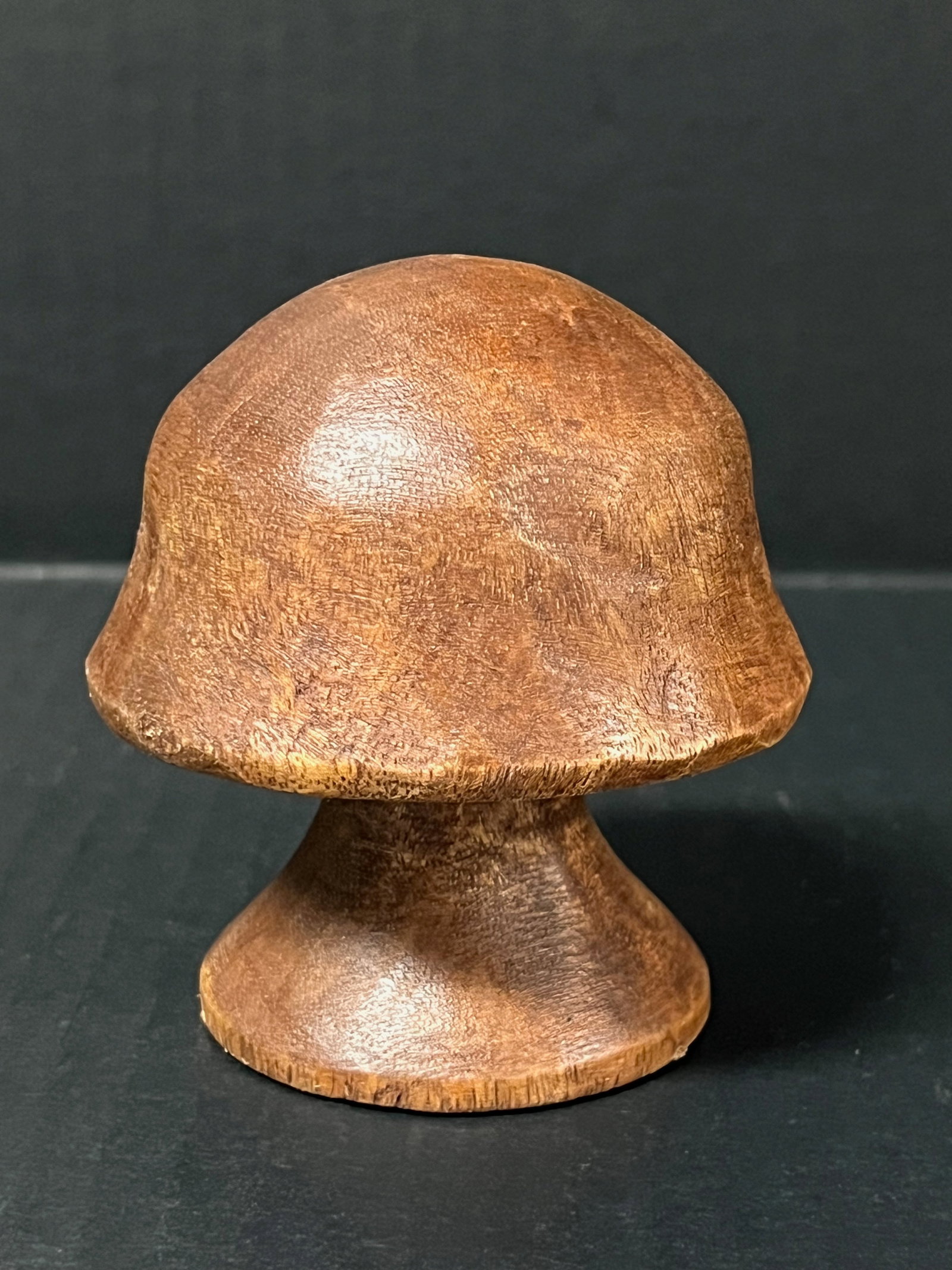 Carved Wood Miniature Mushhroom Sculpture: Title: Carved Wood Miniature Mushhroom Sculpture Description: Carved Wood Miniature Mushroom Sculpture Date/Period: Late 20th Century Materials: Wood Size: 3.5" h x 3.25'' w Reserve: $30.00 Shipping: