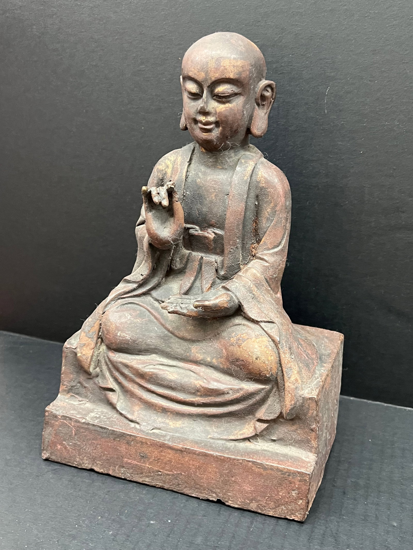 Vintage Chinese Art Cast Iron Buddha Sculpture - 3