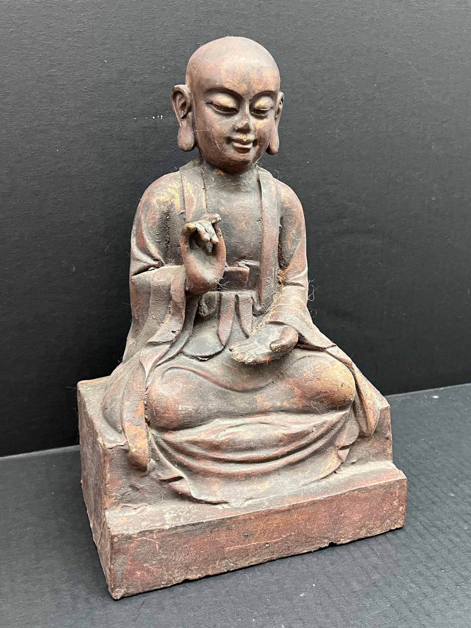 Vintage Chinese Art Cast Iron Buddha Sculpture - 4