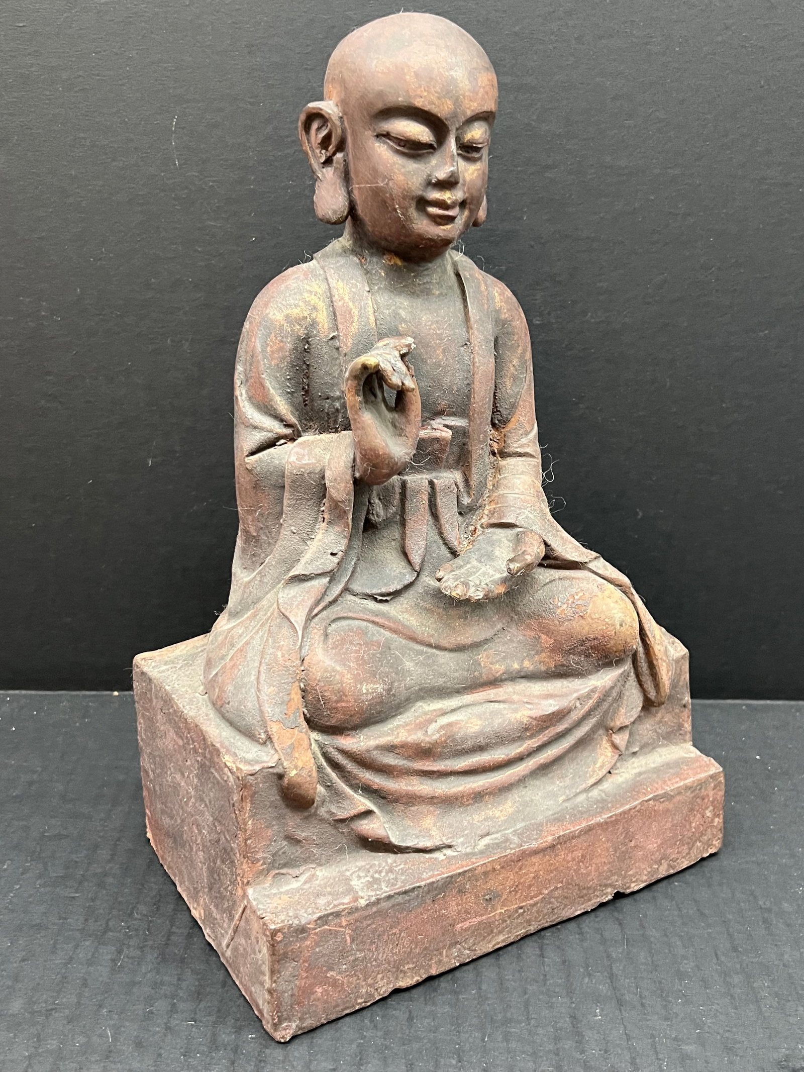 Vintage Chinese Art Cast Iron Buddha Sculpture - 5