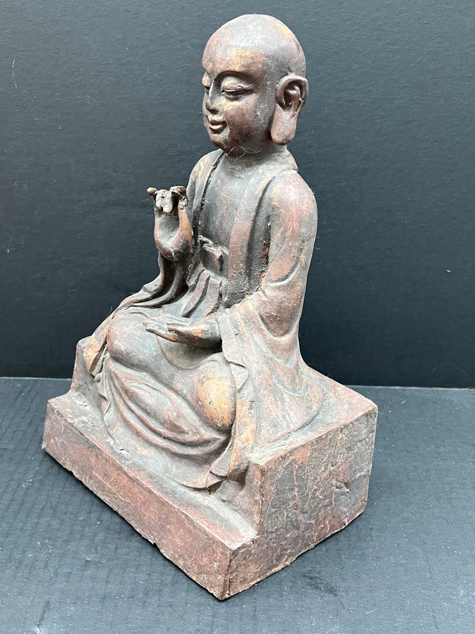 Vintage Chinese Art Cast Iron Buddha Sculpture - 8