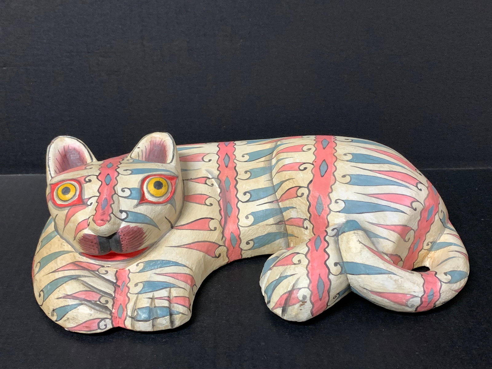 Carved Wood Painted Cat Sculpture (1 of 7)