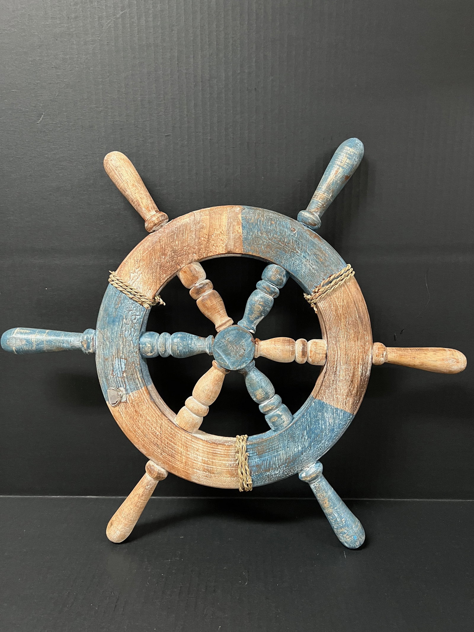 Carved Wood Painted Ship Sterring Wheel Sculpture - 5