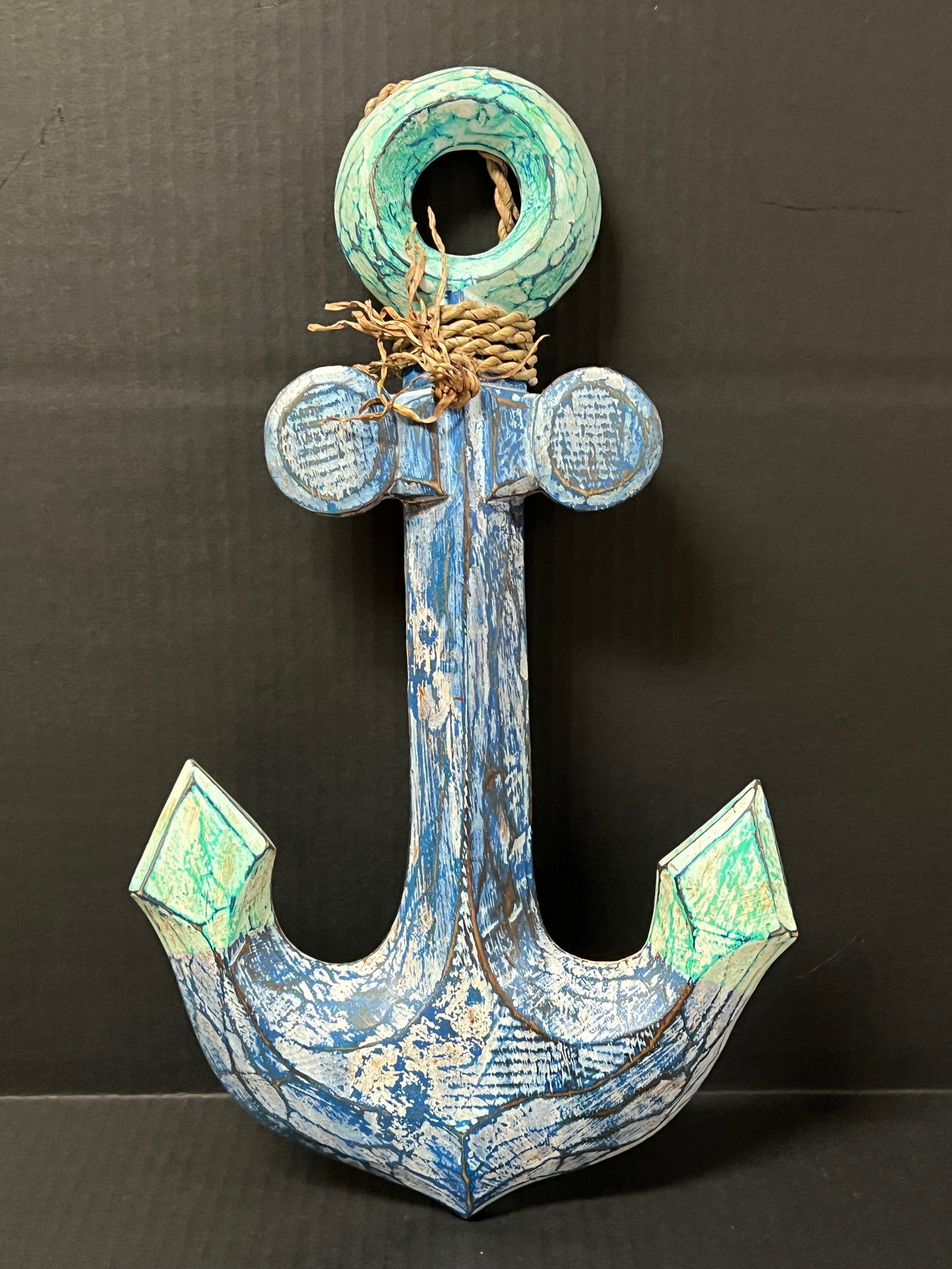 Carved Wood Painted Ship Anchor Sculpture - 5