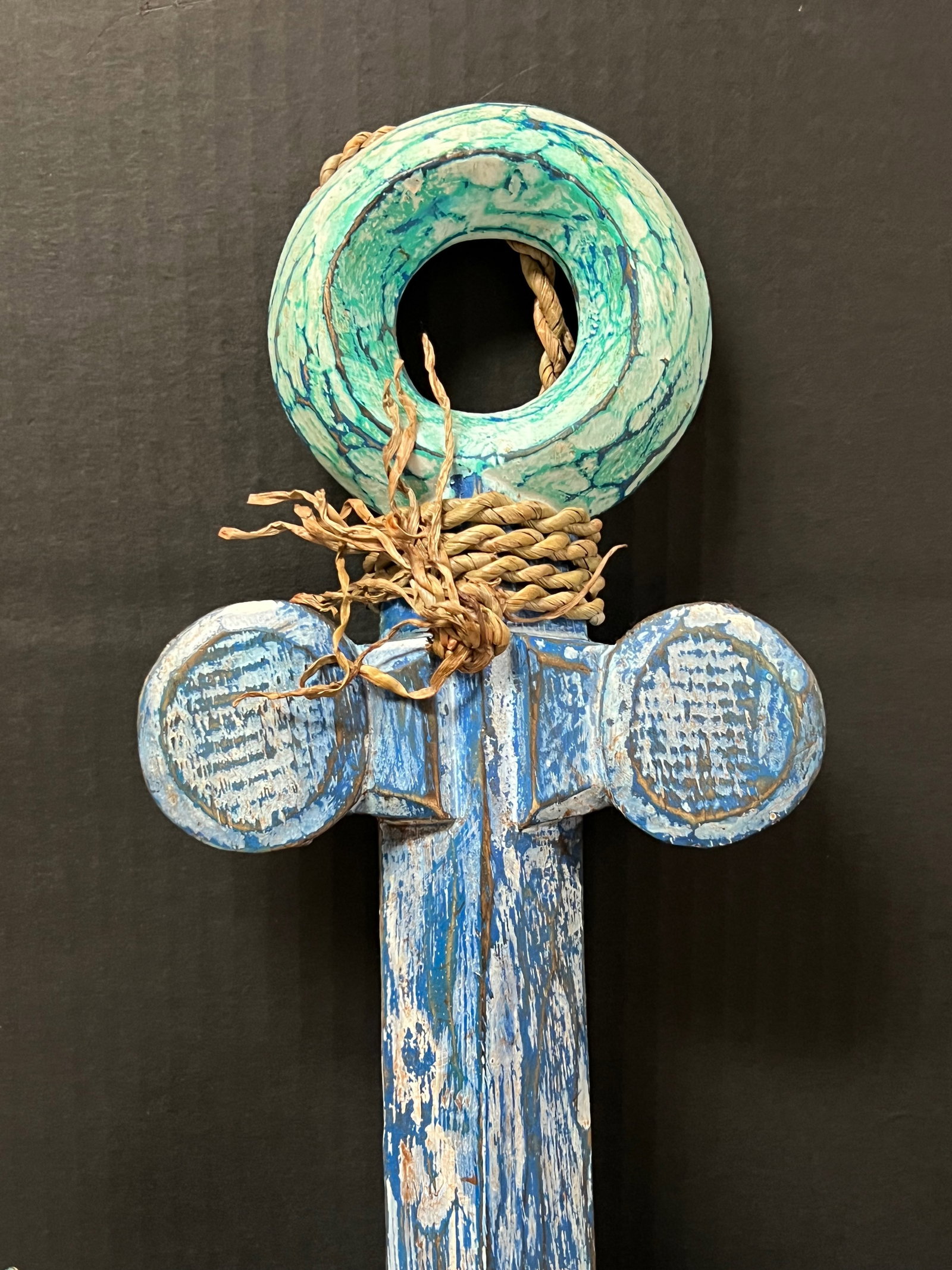 Carved Wood Painted Ship Anchor Sculpture - 6