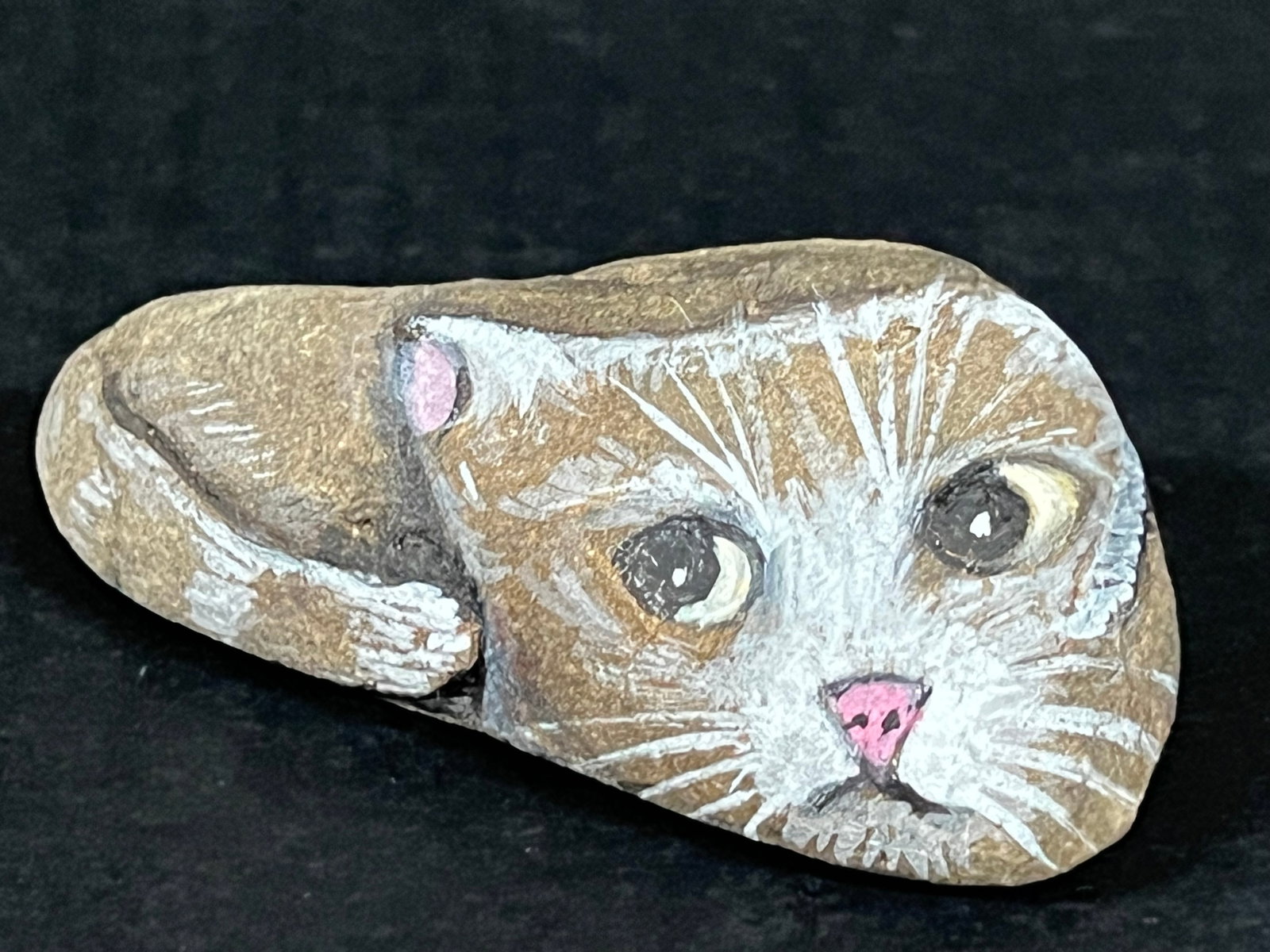 Hand Painted Paperweight Rock Art Cat Design - 2