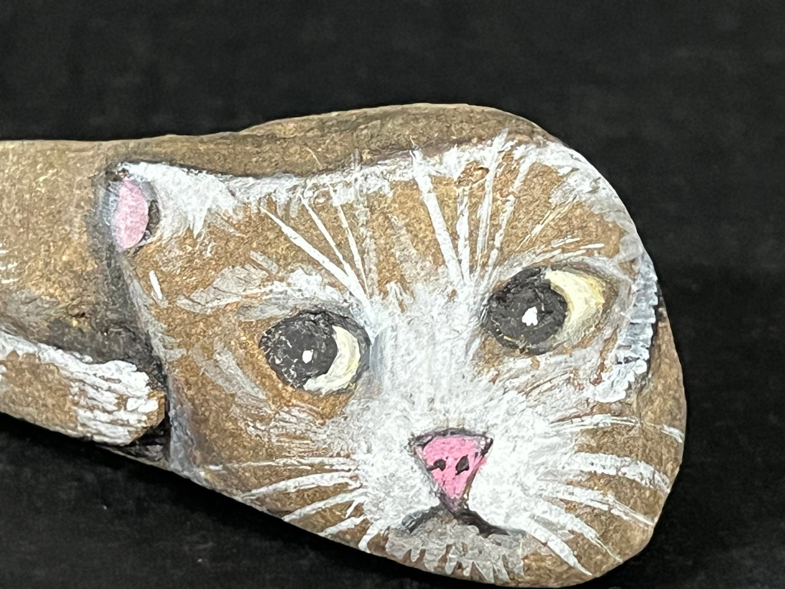 Hand Painted Paperweight Rock Art Cat Design - 3