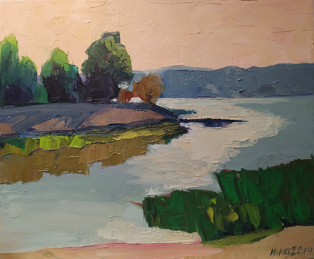 Oil painting Dnipro at sunset Nina L: Title: Oil painting Dnipro at sunset Nina L Description: 78Lt Painter: Nina L. S?ze: 50x60 cm/ 19.68x23.62 inches Components: oil, canvas Original painting CONDITION: exellent ERA: 2019 ARTIST: She wa